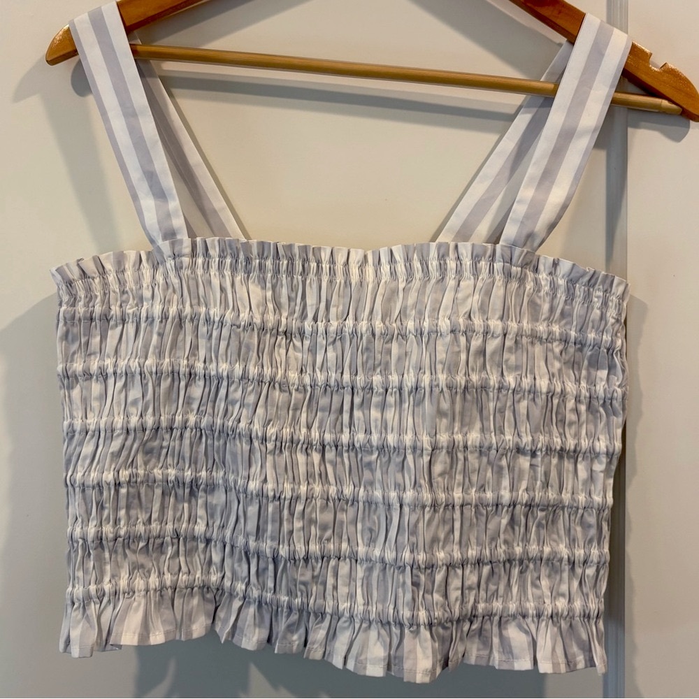 J Crew crop top - ruched, gray and white, adjustable straps - medium